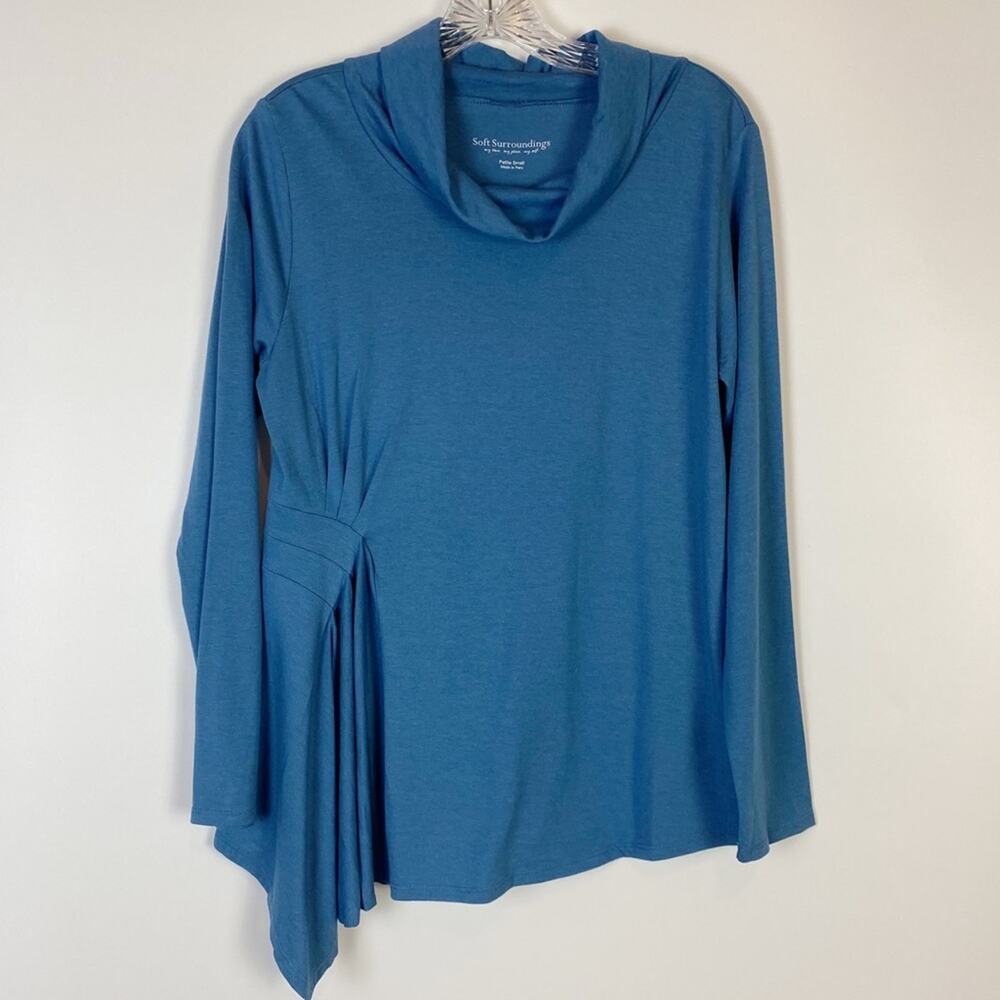 SOFT SURROUNDINGS COWL NECK TEAL GATHERED SIDE SIZE SMALL
